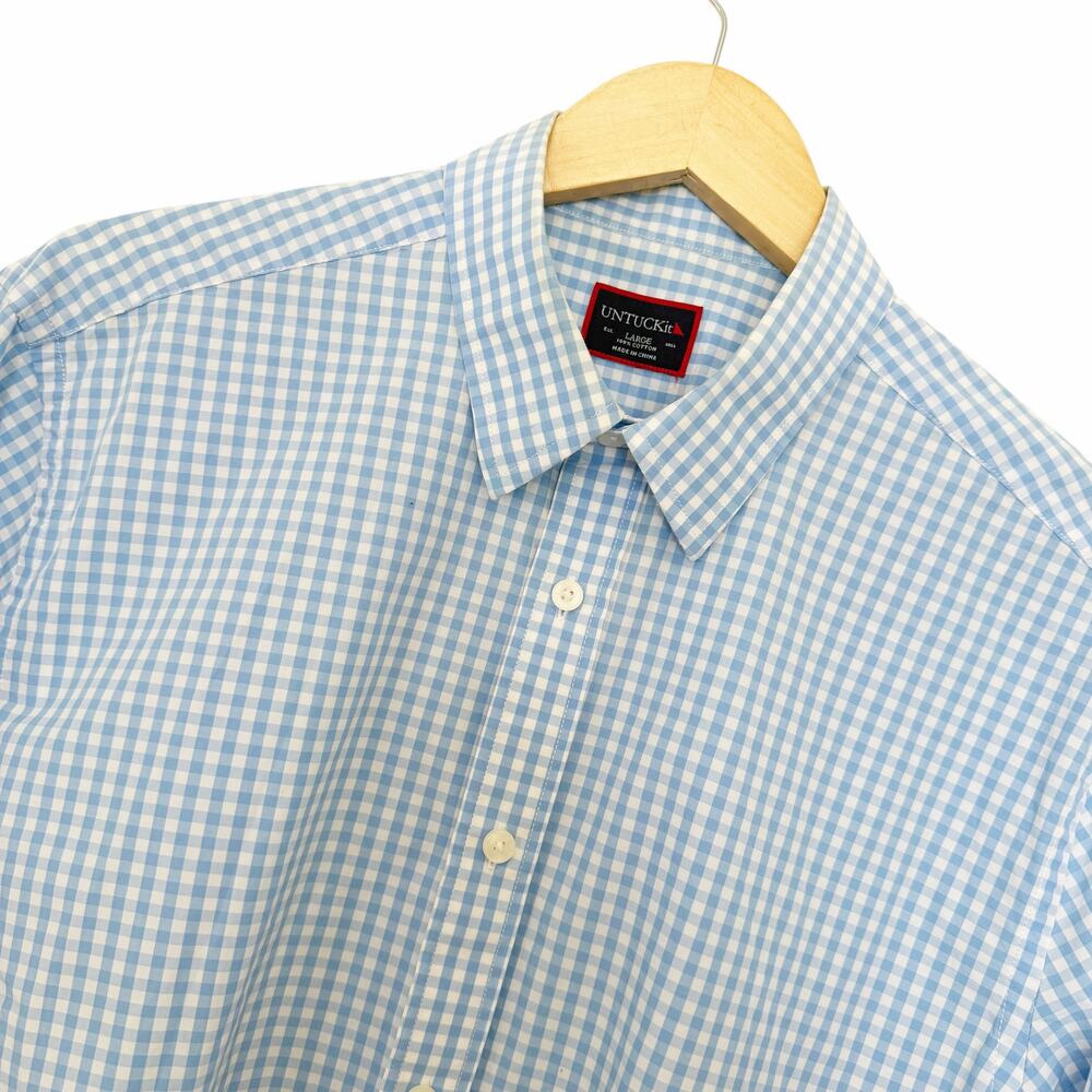 Untuckit Blue Plaid Cotton Long Sleeve Button Down Sz L